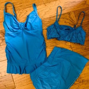 Land’s End tankini ruffle blue skirt set 4/6bikini